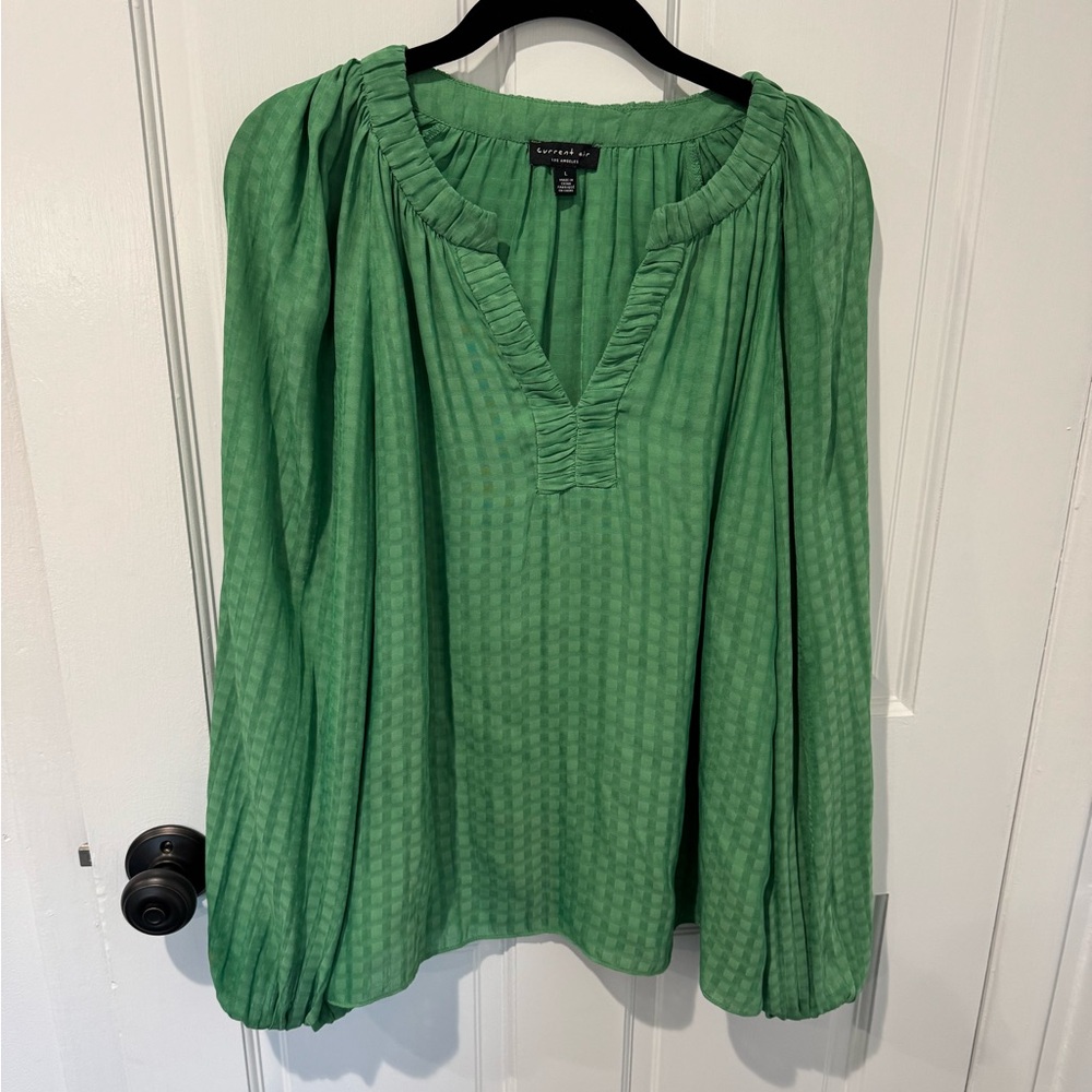 Current Air Green Blouse with Ruched Neckline